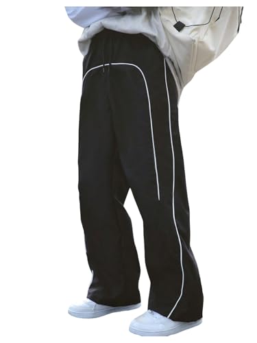 GORGLITTER Boy's Baggy Sweatpants Y2K Side Striped Wide Leg Track Pants with Pockets