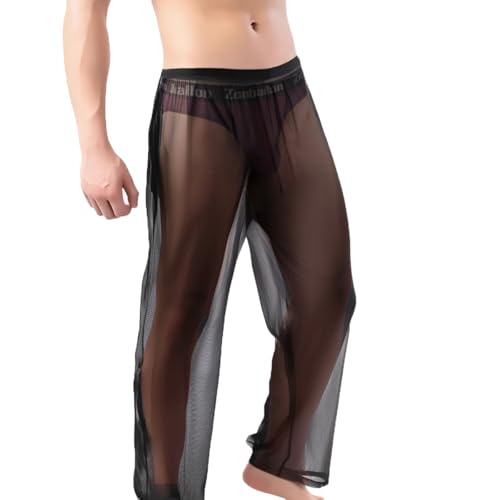 ZONBAILON Mens Mesh See Through Pajama Sheer Lounge Lightweight Sleepwear Tranparent Nightwear Leggings Bottoms