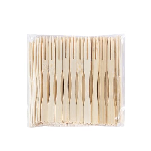 LannuMet 100pcs Mini Bamboo Forks 3.5 Inch Disposable Fork Tiny Bamboo Fruit Picks for Appetizers,Cocktail, Pastry, Dessert
