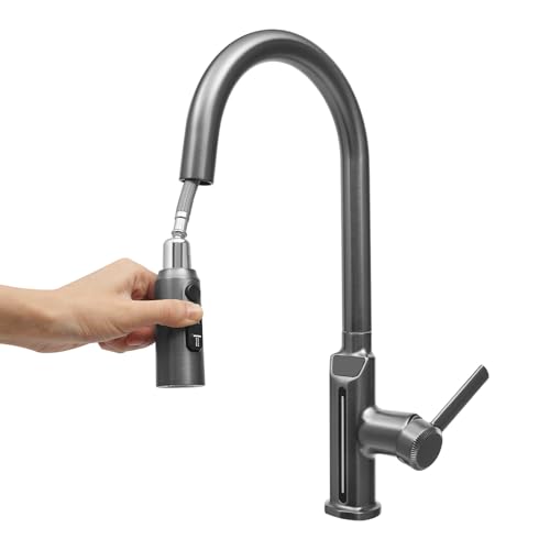 Robinet de cuisine - Mitigeur d'évier - Avec affichage LED - 40 cm - Douchette extensible à 360° - Pour cuisine, salle de bain, restaurant, hôtel