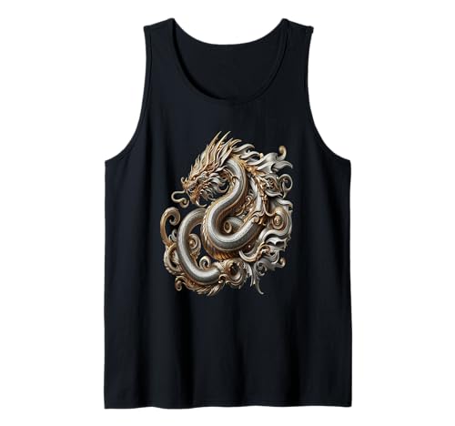 A Lively-creative Silver and Gold Fantasy-snake Dragon Tank Top