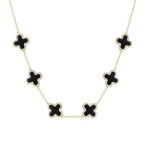 Qitian Clover Necklace for Women 18K Gold Four Leaf Pink Lucky Link Clover Necklaces, Trendy Necklaces Set Jewelry Gifts for Women