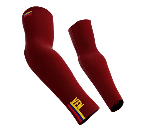 Venezuela Country Code Compression Red Arm Sleeves - Walking - Cycling - Running - Golf - Baseball - Basketball