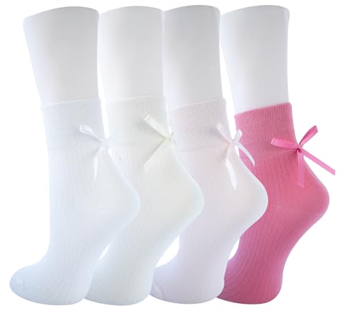 Image of Women's Bow Crew Socks - Cotton Sweet Lolita Dress Breathable Soft Girls' Socks - 3 Pairs