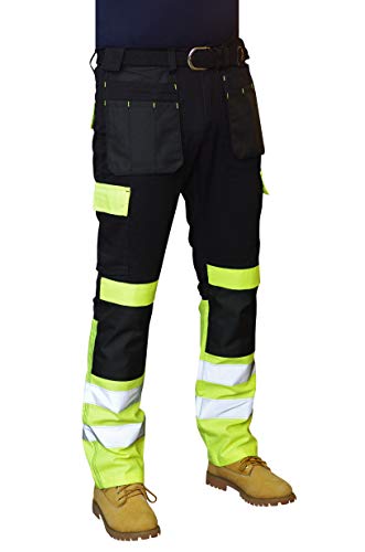 PRIME Mens Work Trousers Reflective Tape Cargo Combat Army Trousers (1-HW5 34W X 32L)