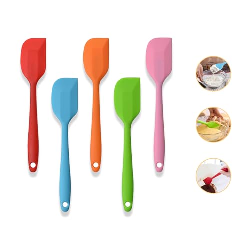 DJHUHN Teigschaber Set 5 Stück Hitzebeständige Silikonspatel bis 500 °F Spachtel Elastisch Spatula Küchengeräte zum Kochen und Backen Mehrfarbig