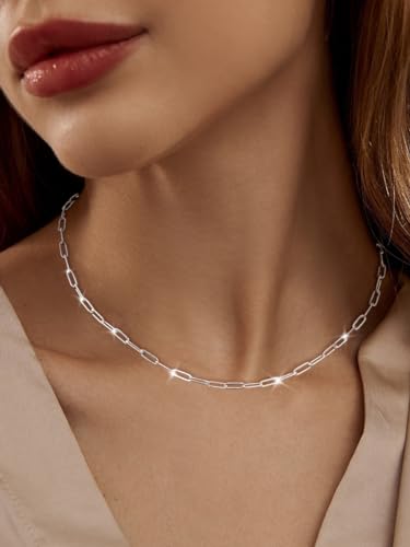 Mbw Simple Silver Paperclip Choker Necklace, Sterling Silver Dainty Chain Necklaces For Women Trendy 16In Thin Minimalist Aesthetic Link Necklace Jewelry Gifts Summer Necklace For Women thumb #2