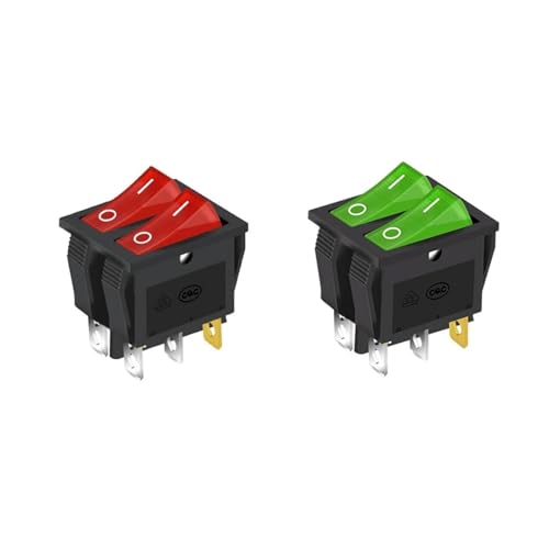 Interrupteur à bascule bipolaire KCD8 15A 250V AC vert avec 6 broches en cuivre | Lot de 10