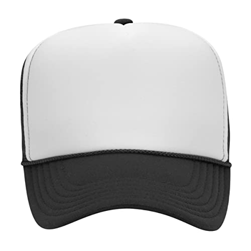 Otto Polyester Foam Front 5 Panel High Crown Mesh Back Trucker Hat - Blk/Wht/Blk #TOP2