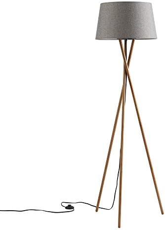 ambiore. Wood Tripod Floor Lamp Maud - Modern Elegant Standing Lamp with LED Bulb Mid-Century 3 Legs Lamp - Solid Wood Walnut Stand with Linen Fabric Shade - Beige White