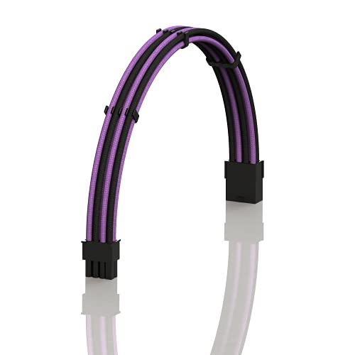 Image of LINKUP - PCI-E 8 (6+2) P GPU PSU Power Supply Braided Sleeved Custom Mod PC Extension Cable w /Combs┃Strong & Stiff Design┃Single Pack┃30CM 300MM - PurpleBlack