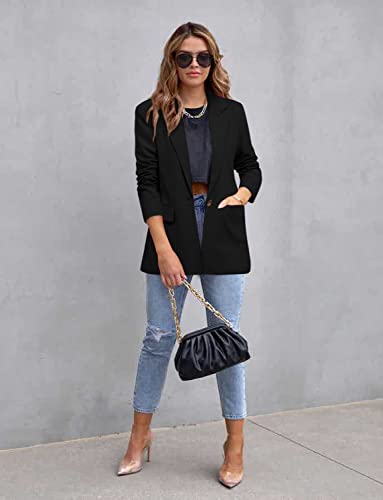 Crazy Grid Womens Casual Blazer Long Sleeve Business Suit Jacket Open Front Button Work Office Blazer Jacket Fashion Dressy Ladies Blazer Black Size Medium #TOP3