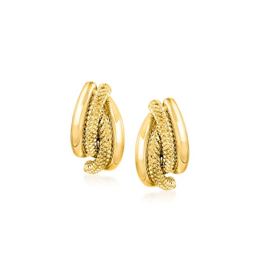 Ross-Simons Italian Textured and Polished 18kt Yellow Gold Earrings