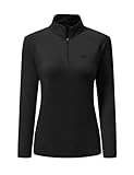 Picture of AIRIKE Long Sleeve Golf Polo Shirts for Women 1/4 Zip Stand Collar Pullover Thermal Lining Athletic Workout Tops Black XL