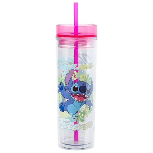 Image of Silver Buffalo Disney Lilo and Stitch inchOhana Forever inch Tall Plastic Tumbler, 20 Ounces