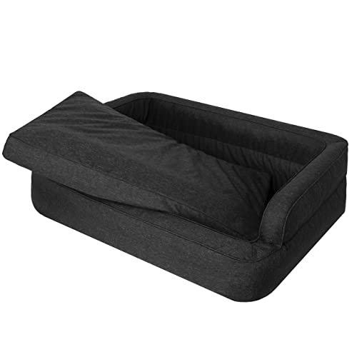 PillowPrim Hundebett, Möbel für Tiere, Katzenbett, Abnehmbar Bezug, Hundekorb, Hundekissen, Hundeliege, Schlafplätze, Hundesofa, Schwarz, XXL: 117x79 cm