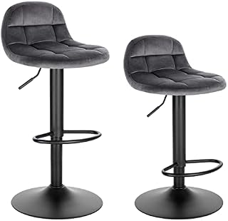 WOLTU Bar Stools Set of 2 Dark Grey Velvet Bar Stools Bar Chairs Breakfast Dining Stools for Kitchen Island, Home Pub, Dining Room, Barstools with Backrest, Footrest, Seat Height 62-83cm BH317dgr-2-UK