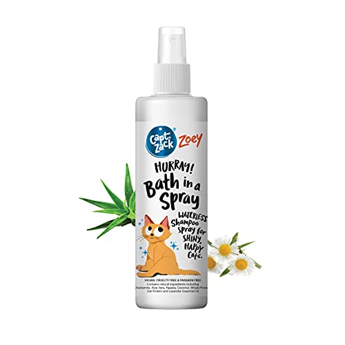 Captain Zack Zoey Hurray Bath in a Spray Dry Cat Shampoo 250 ml | Mess-Free Waterless Shampoo | Dry Bath for Cats