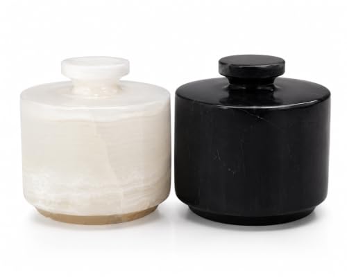 OceanicX Marble Salt Cellar with Lid, Black and Onyx