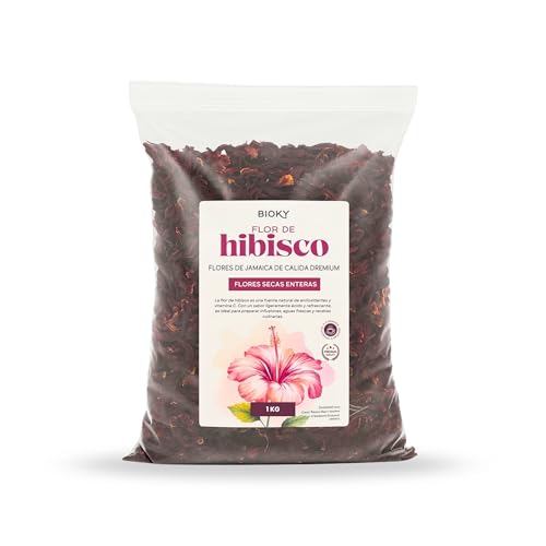 Bioky Flor de Jamaica 1kg – Flores Secas de Hibisco Enteras – Para Infusiones Detox, Té Frío y Agua de Jamaica – Hibiscus en Estado Natural y a Granel