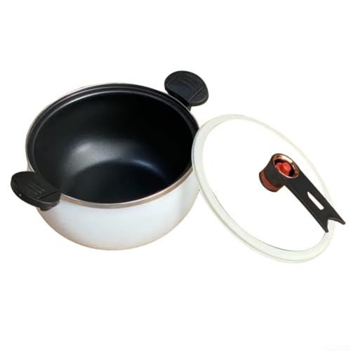 Besttoolifes Olla a presión esmaltada blanca de 8 L, sartén de cocina de gran capacidad, diseño de doble mango, multifuncional para la cocina doméstica habitual y comidas familiares (blanco plateado)