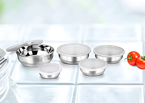 Image of CLASSIC ESSENTIALS Steel Fridge container - 350 ml, 500 ml, 750 ml, 1200 ml, 1600 ml Steel Fridge Container (Pack of 5, Silver)