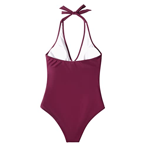 Image of SUUKSESS Women Sexy Tummy Control One Piece Swimsuits Halter Push Up Bathing Suits