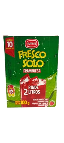 FRESCO SOLO - FRAMBUESA - FRESCO SOLO - SUMESA - BEBIDA REFRESCANTE AROMATIZADA PARA DILUIR SABOR A FRAMBUESA - CAJA DE 100 GRAMOS - CONTIENE 10 SOBRES DE 10 GRAMOS CADA UNO