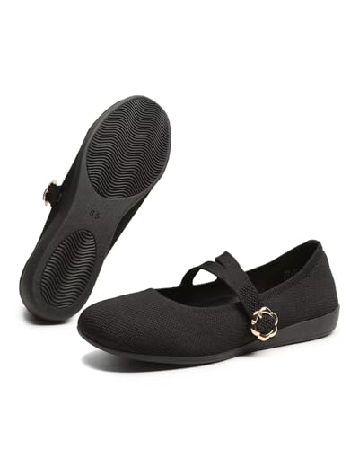 Image of Women's Flats Mary Jane Ballet Flats Comfortable Knit Casual Ballerina Walking Dressy Office Slip-on Shoes with Adjustable Straps