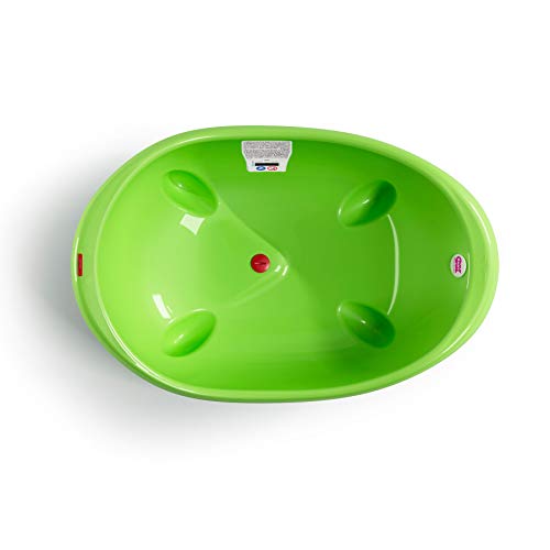 Image of Okbaby Laguna Wide and Spacious Baby Large Bath Tub with Water Drain Plug 0-12 Months Anti Slip Built-in Digital Thermometer and Safe Water Level Non Slip Base Baby Bathing Essential, Green