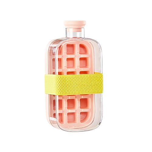 2-in-1 Ice Cube Bottle with Straw - Easy Press Ice Tray Water Bottle, Leak Proof Lid, Vertical Ice Maker for Freezer, Travel, Gym & Home Use (Pink, 800ml)