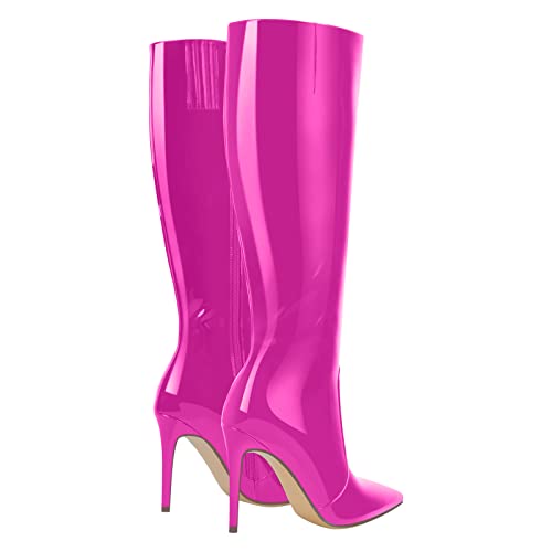 Image of LISHAN Women's Pointed Toe Under the Knee High Boots Stiletto High Heels