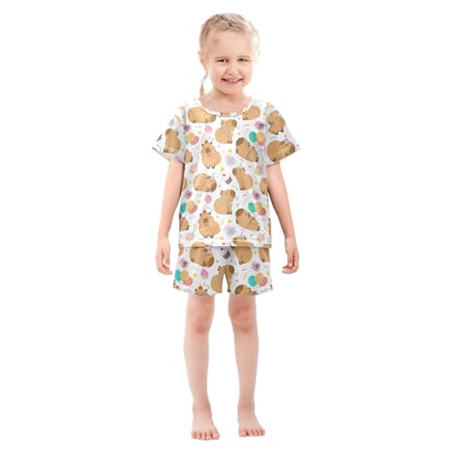 Cute Birthday Party Capybara White Summer Cute Pajama Sets, Short Sets for Daily Wears and Sleep Wears3