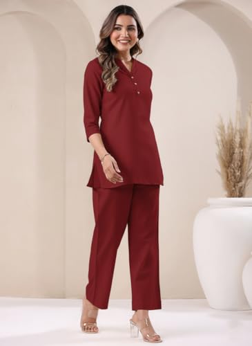 Image of Co Ord Set for Women Stylish Pure Cotton Airy Linen Lounge Wear Kurta Coord Set for Women | Regular Fit Solid Summer Kurti Set Casual, Travel, Office Formal Wear