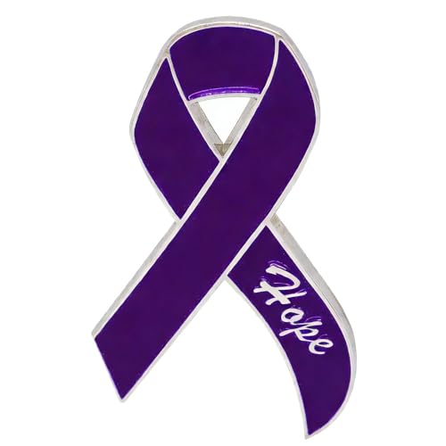 Purple Ribbon Hope Awareness Pin, 0.8x1.37 Inch Hard Enamel Lapel Pin for Pancreatic Cancer, Domestic Violence, Alzheimer’s & Lupus Support, Inspirational Hope Ribbon Badge for Survivors & Advocates