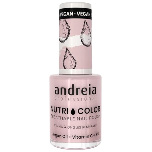 Andreia Professional NutriColor Breathable Nail Polish - Vegan and Cruelty-Free DIY Nail Art Nail Polish with Long Lasting Gloss Finish Colour NC21 Milky Pink 10.5ml