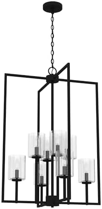 Hunter - Kerrison 8-Light Natural Black Iron, Large Pendant Light, Dimmable, Rectangle Shaped, for Bedrooms, Kitchens, Dining, Living Rooms - 19542