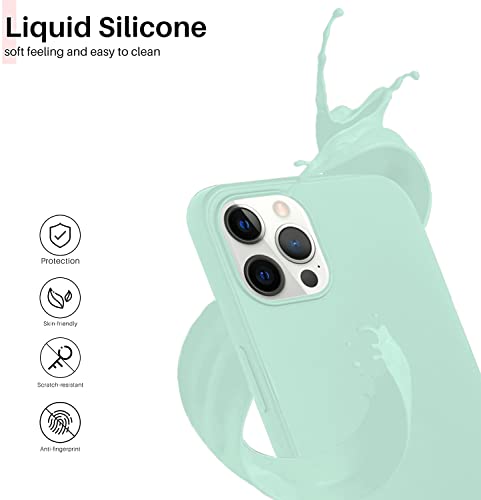 Image of VONZEE Microfiber Candy Case Compatible for iPhone 12 Pro Max 6.7 inch, Shockproof Slim Back Cover Liquid Silicone Case - Mint Green