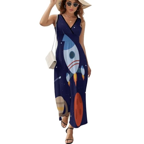 Robe longue d'été fluide col V Planète Fusée pour sublimer vos douces soirées de vacances
