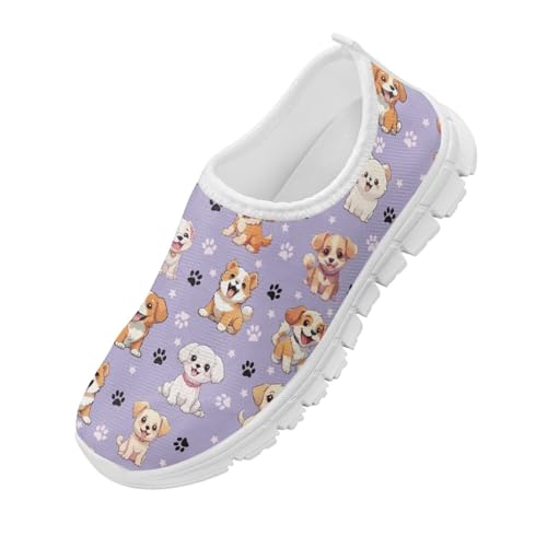 Girls Dog Shoes Purple Gym Shoes Girls' Slip On Sneakers Size 1.5 Big Kids Fashion Athletic Tennis Shoes for Girls 10-122