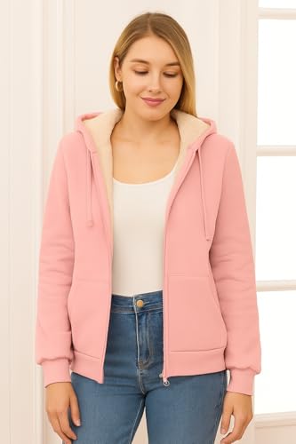 Image of ADBUCKS Hoodies for Women Winter Fleece Sweatshirt - Full Zip Up Thick Soft Fur Lined Hooded Jacket Coat