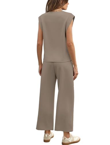 Image of SAMPEEL Two Piece Sets for Women Casual Travel Vacation Outfits Summer Wide Leg Crop Pants Lounge Sets