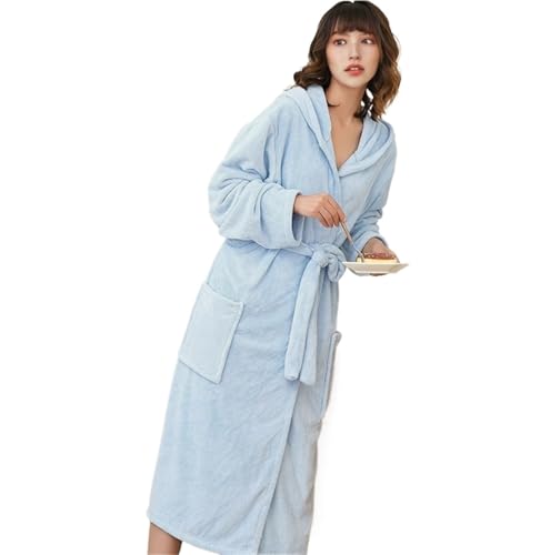 FENGJISUN Accappatoio Vestaglie In Peluche For Donna Vestaglie In Pile Con Cappuccio Accappatoio Lungo E Accogliente, Morbido E Caldo Accappatoio Microfibra(Blue)