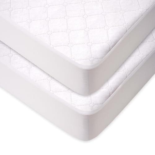 Image of American Baby Company 2 Pack Waterproof Crib Mattress Protector 52 inch x 28 inch | Fitted Crib & Toddler Mattress Pad Cover - Quilted, Noiseless, Ultra-Soft & Breathable