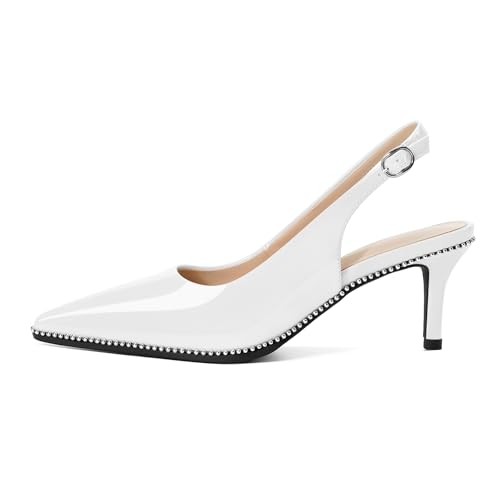 Image of YODEKS Slingback Heels for Women Pointy Toe Beaded Heels Close Toe Kitten Heel Pumps 2.5 Inch Stiletto Pumps Wedding Party Dressy Shoes
