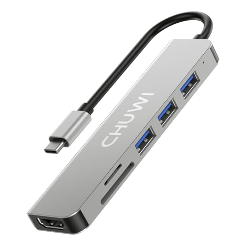 CHUWI USB C Hub, 6 in 1 USB C to HDMI Splitter, 4K HDMI Port, SD/TF Card Reader, USB 3.0 Data Port, Fast Data Transfer, for MiniBook X/Hi10 X1/FreeBook/Hi10 Max, Laptops, Tablets and Phones