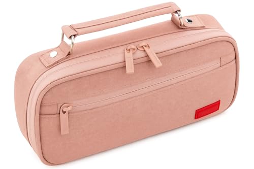 Estojo Escolar Grande com Compartimentos, Bolsa Organizadora para Material de Escritório, Estojo Liso Com 2 Divisórias C/alça Box Necessaire Escolar, (ROSA)