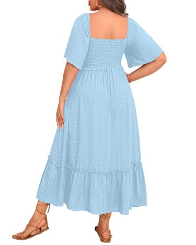 Image of Plus Size Summer Dresses - Maxi Casual Wedding Guest Graduation Easter Long Dress with Pockets