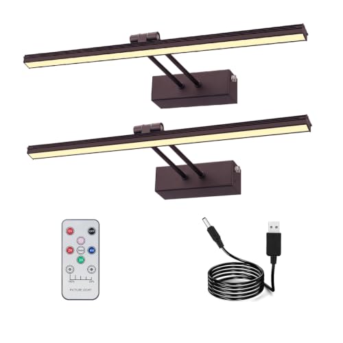 Image of Picture Light 2PK,5000mAh Wireless Wall Lights,16inch Art Light-Black | Rechargeable Photo Lights for Wall,Remote Timer and Dimmer Gallery Light,Metal Painting Light for Portrait Display Frame