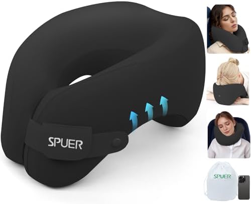 2in1 Ergonomic Memory Foam Travel Neck Pillow – 2025 Upgrade Travel Pillow for All Sleep Positions on Flights, Road Trips, and Long Distance Travel with Drawstring Bag (Adjustable - Black)
